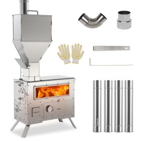 WoBurning Stove with Oven - Portable Pellet Stove with Chimney Pipes, 304 Stainless Steel Outdoor Hot Tent Camping Stove for Winter, Hunting, Coo